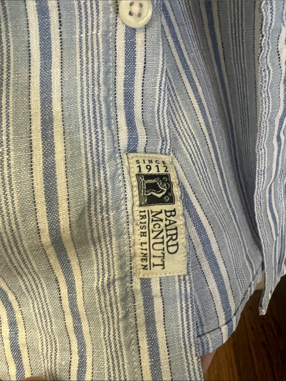 JCrew Irish Linen Blue and White Striped Long-Sleeve Button down Shirt - Picture 3 of 7